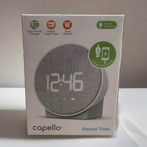 Capello Round Time (Dual Alarm, Fabric Clock Face, USB Phone Charger)Alarm Clock
